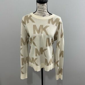 Michael Kors Cream And Tan Long Sleeve Sweater Size XL